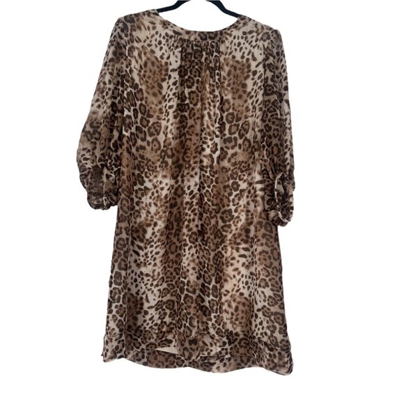 Eva Mendes Women’s Leopard Print Dress Shift Puff Sleeve Size M - Picture 2 of 4